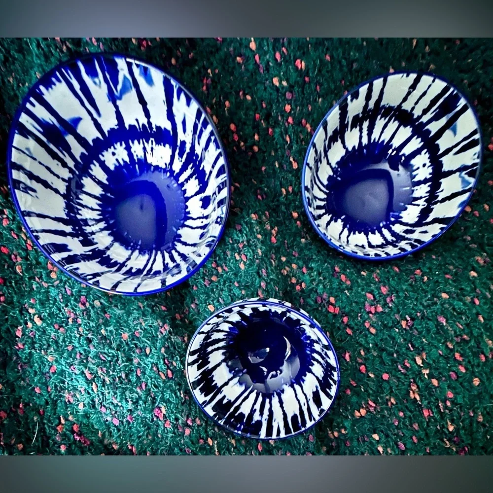 ‼️RARE‼️🎸West Elm🎸🔥NWOT🔥INDIGO TIE-DYE Nesting Bowl Set(3)